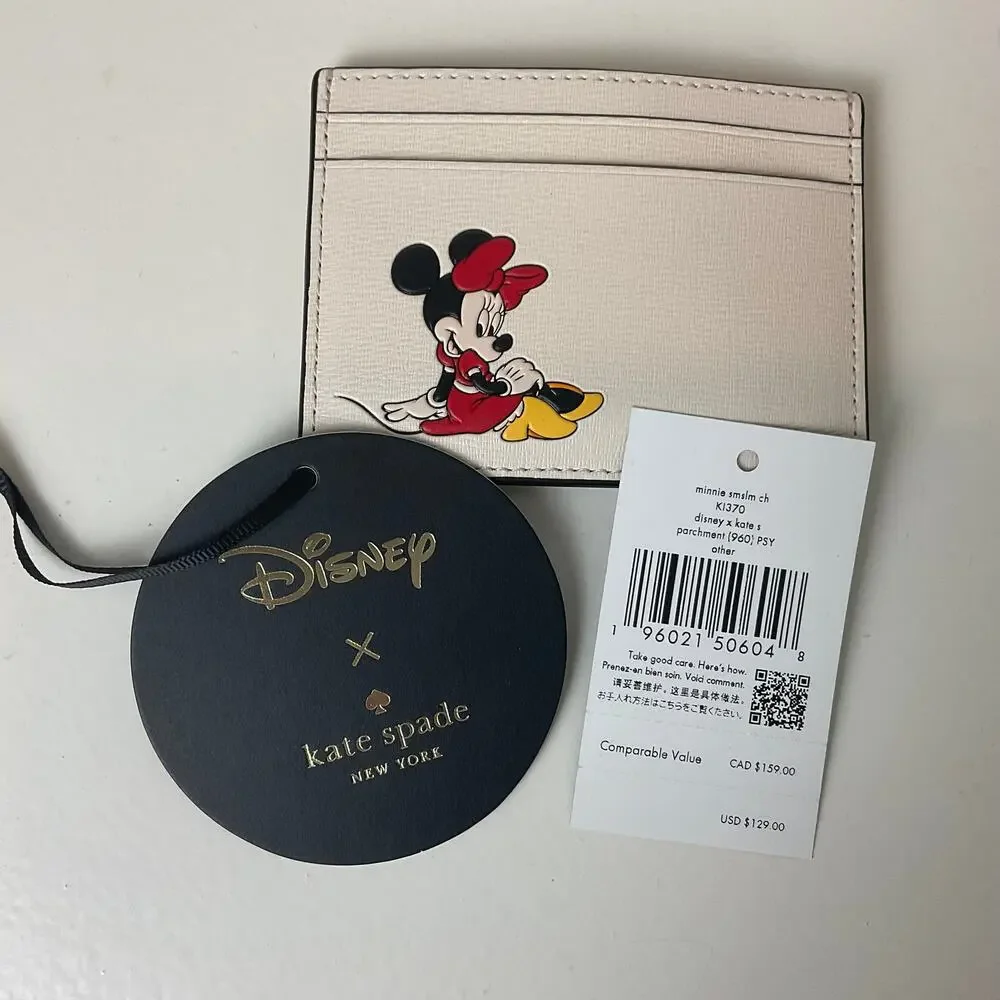Disney X Kate Spade Card Holder Minnie Mouse Textured Leather Cream 4" x 3" - Picture 3 of 11